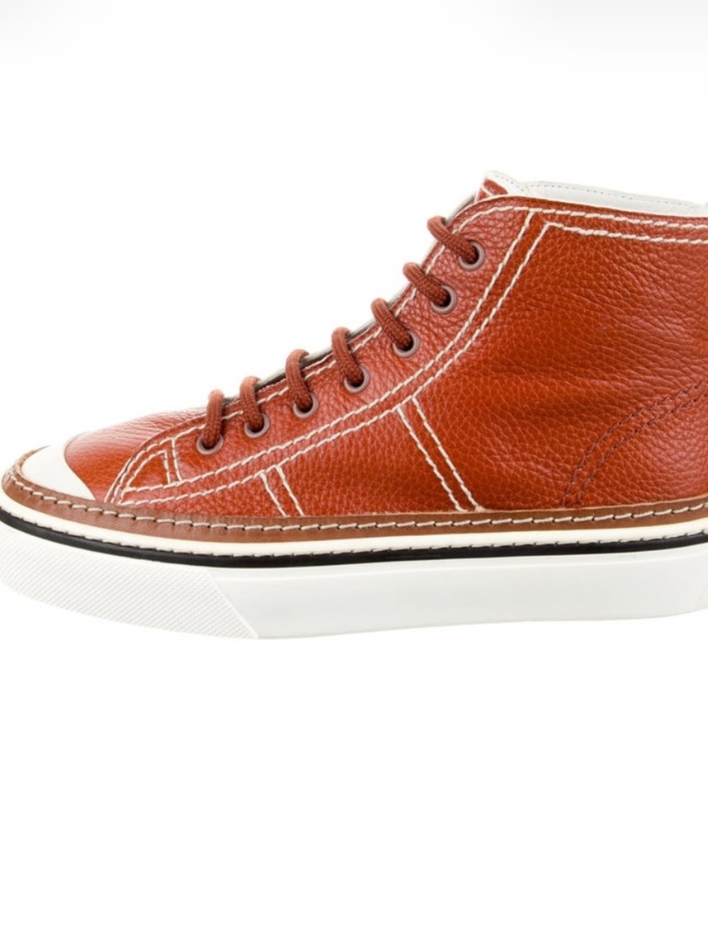 Tod's Leather High-Top Sneakers - Chestnut Brown & White